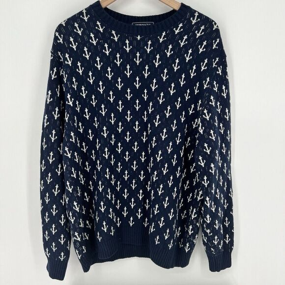 Crown & Ivy Men's Blue Anchor Long Sleeve Crew Neck Pullover Sweater Size 2XL - Picture 1 of 4